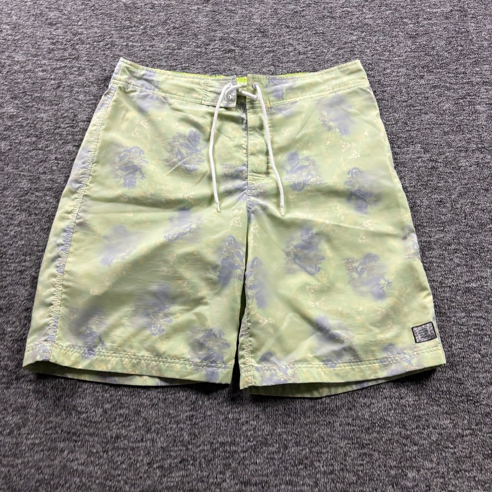 Y2K 2000s North Shore Surf Hawaii Dragon Baggy Board Shorts Green Mens Size 38